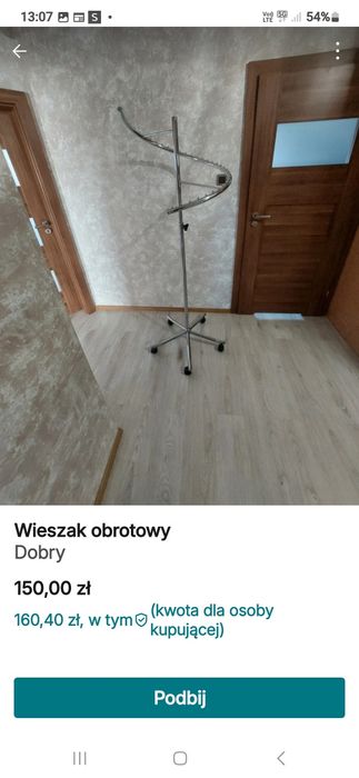 Wieszak obrotowy regulowany na ubrania wysokość  do 160 na 80 cm