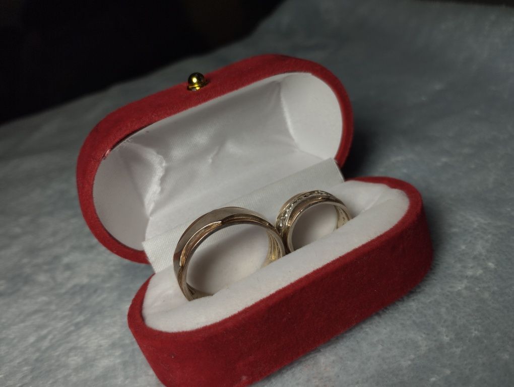 Кольца обручальні весільні срібло+золото 15 розмір (жіноче) 24 розмір