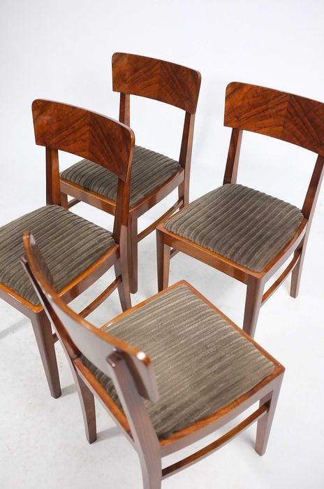 ART DECO, polski modernizm, komplet 4 krzeseł, lata 40ste, retro, mid