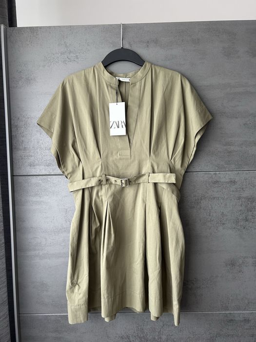 Nowa z metką sukienka ZARA M 38 100% bawełna khaki luźna kimonowa góra