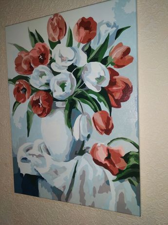 Идейка готовая картина по номерам букет ярких тюльпанов цветы красные