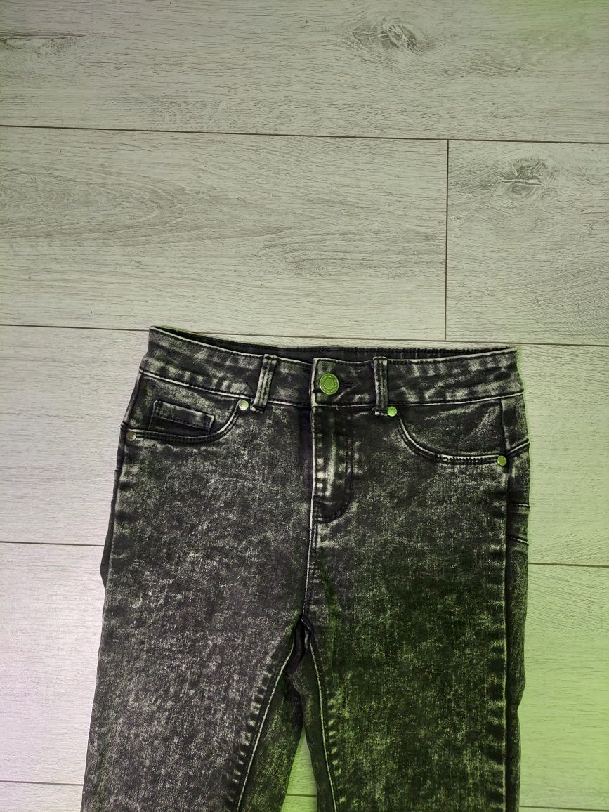 Spodnie jeansowe rurki skinny jeans xxa xs marmurowe czarne