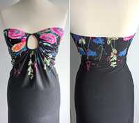 AX Paris sukienka maxi długa bez ramiączek czarna łąka kwiaty motyle