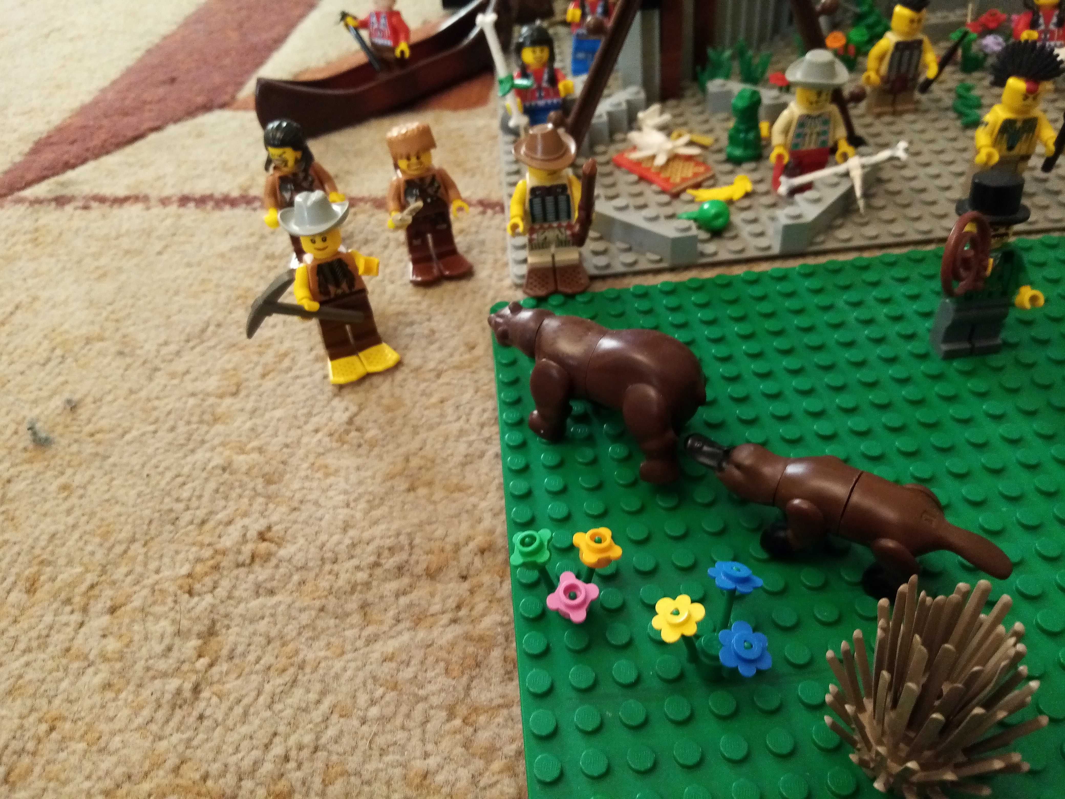 Lego western makieta 30 ludzików konie skały bank wioska 3 plansze