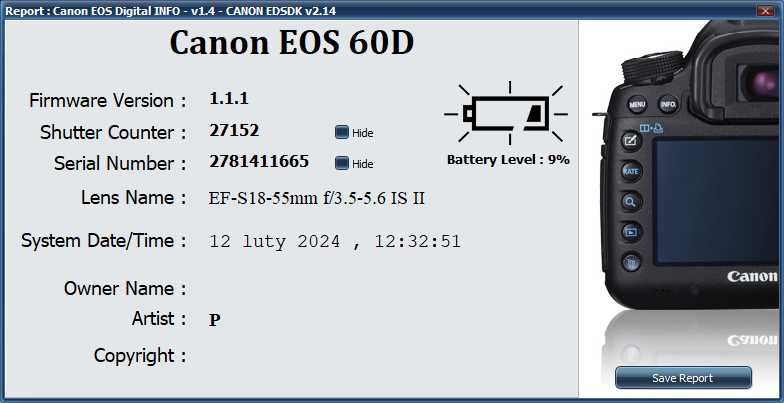 Lustrzanka Canon EOS 60D Body + 2 obiektywy, 2 baterie