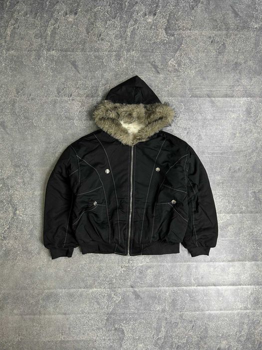 Бомбер Аляска куртка с мехом курточка черная на капишоне мех хутро M L