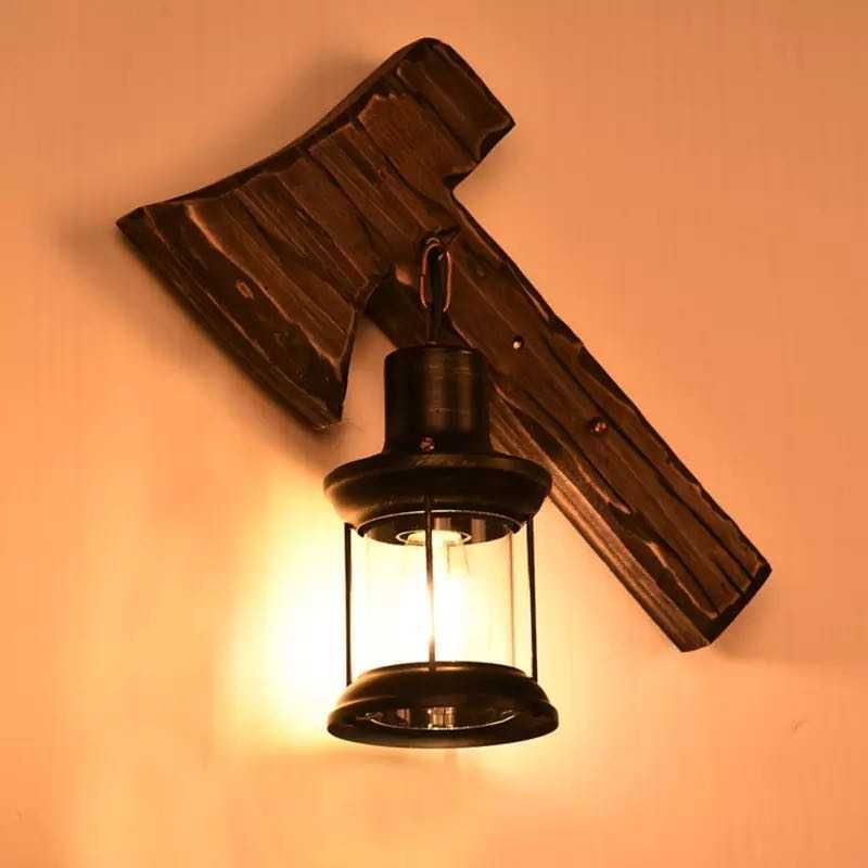Lampa ścienna kinkiet drewniany loft vintage E27
