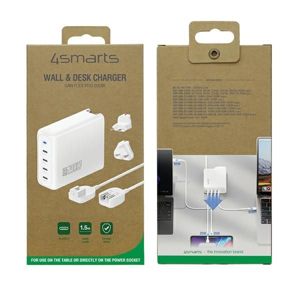 4smarts Ładowarka sieciowa 200W GaN FlexPro 4xUSB-C biała/white 544200