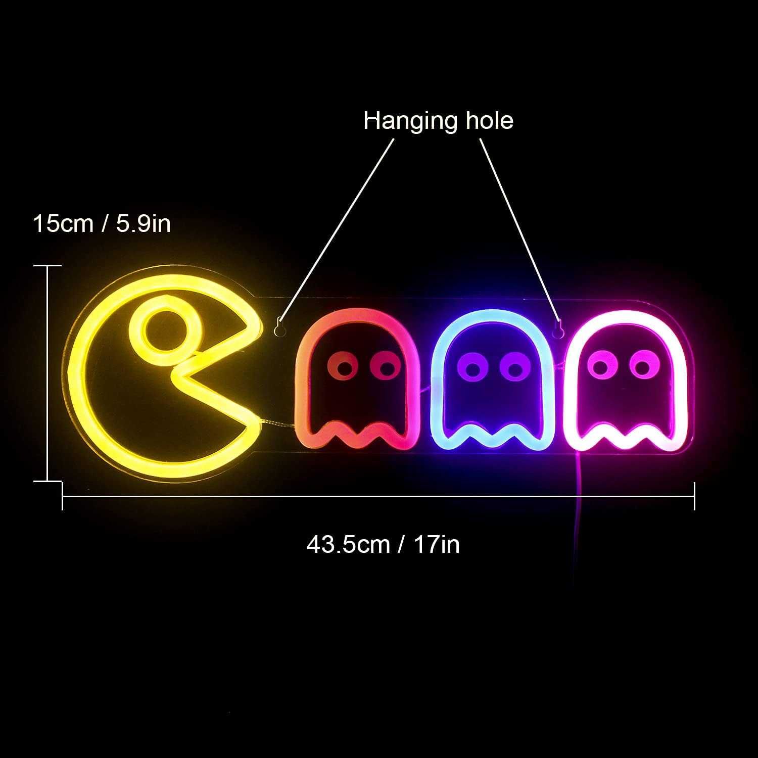 Sinal de Luz Néon LED Decorativo- Pack-Man- Decoração Gaming Néon LED