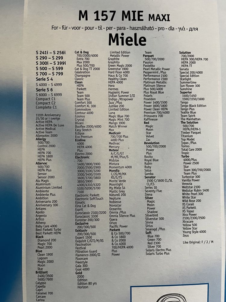 Worki Miele F J M 12 sztuk plus 2 filtry