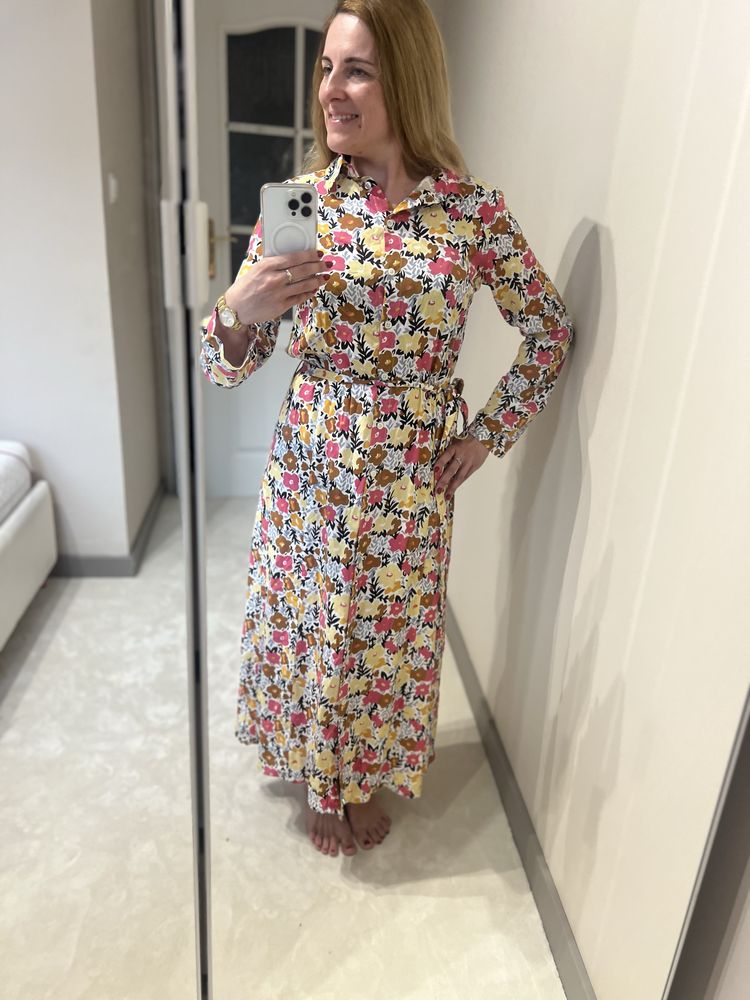 Sukienka maxi szmizjerka koszulowa długa wiązana w kwiaty retro piękna