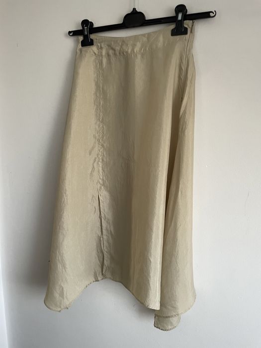 Zara 100% lyocel spodnica asymetryczna z rozcieciami naturalna beżowa
