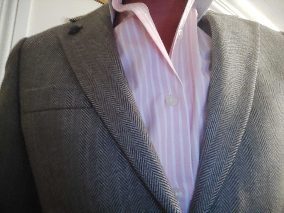 Blazer espinhado tom de castanho com cotoveleiras camurça - Novo