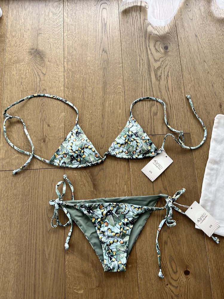 Strój kąpielowy dwuczęściowy bikini nowe z metką w kwiaty zielone