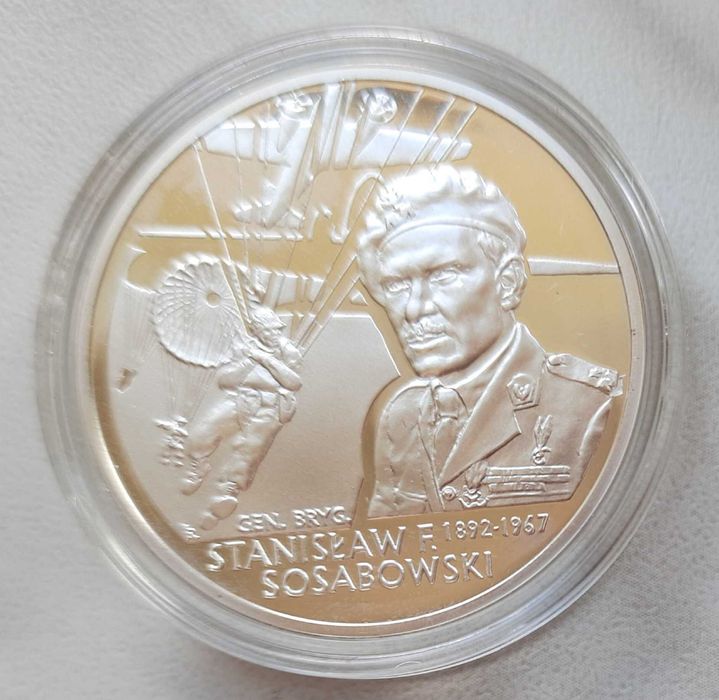 2 srebrne monety 10 zł: gen. St. Maczek i gen. St. Sosabowski