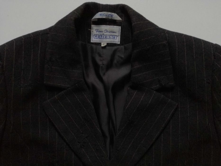 Ciepła marynarka damska Czarna prążek kwiaty Polska 42