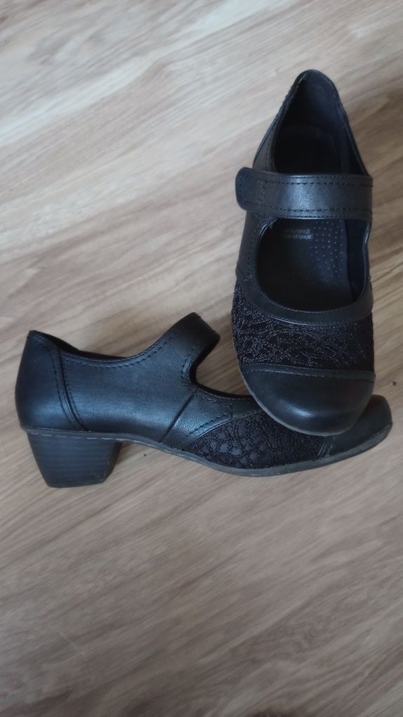 Buty damskie, czarne, pięknie zdobione, marki "easy STREET", rozm.39,5