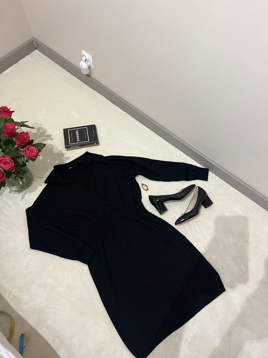 Sukienka wełna merino 100% czarna midi klasyczna codzienna wizytowa