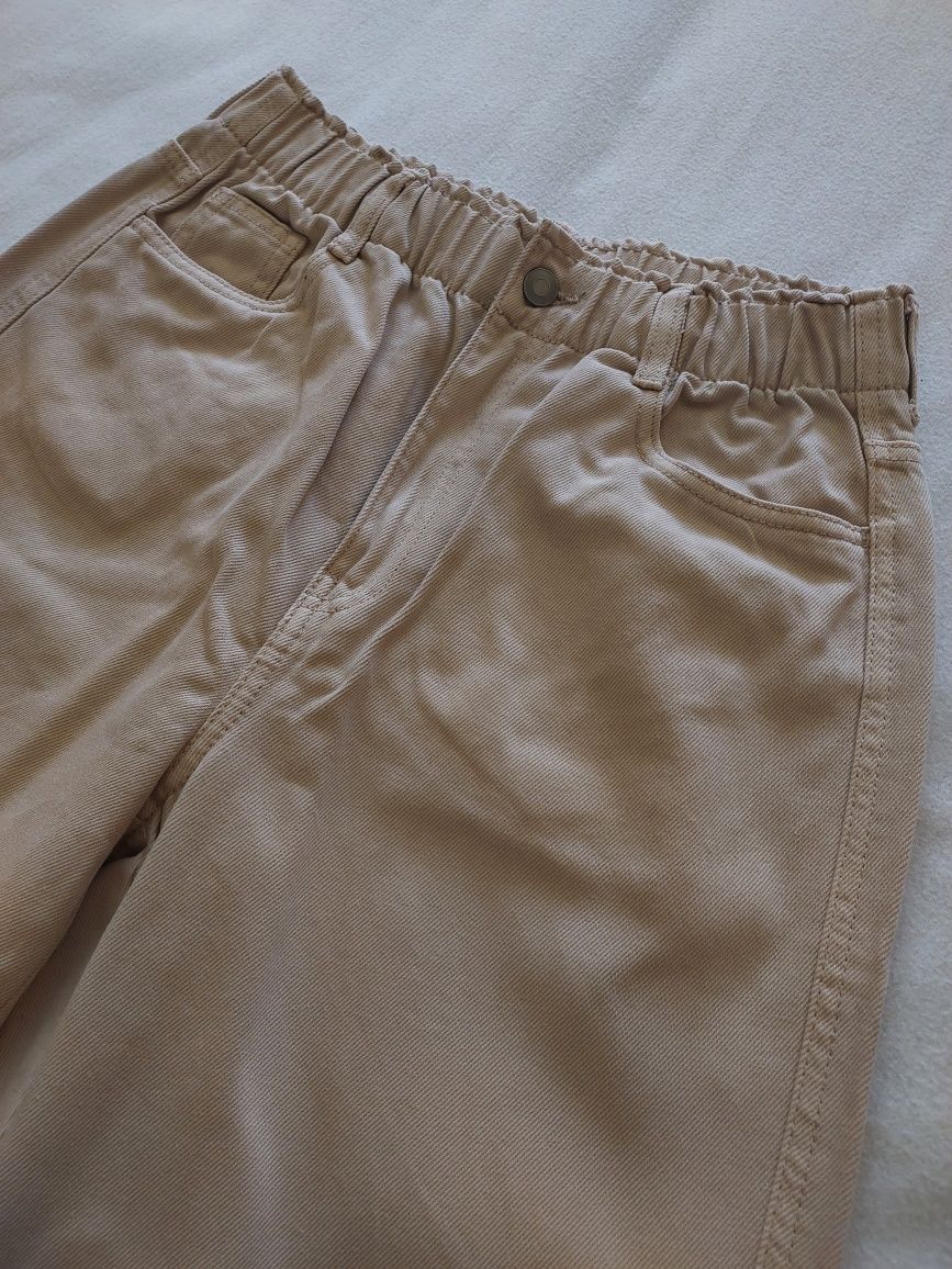 Calças Bege Mom Fit HM, T38