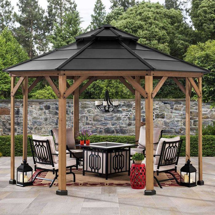 Altana drewniana 4x4 m ogrodowa, pawilon antracytowa okrągła