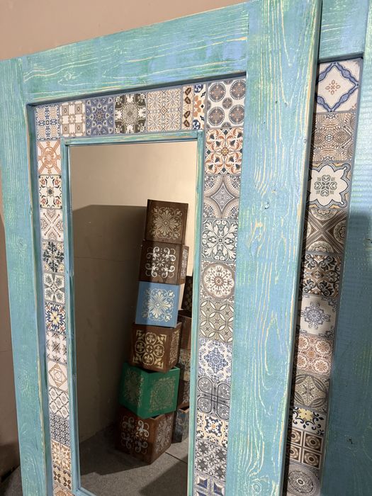 Lustro drewniane z kafelkami w stylu arabskim marokańskim 180x100 cm.