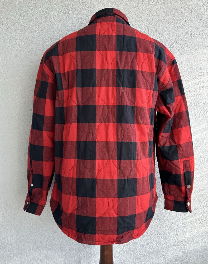 Куртка рубашка фланелевая в красную клетку стеганная мужская М/Л