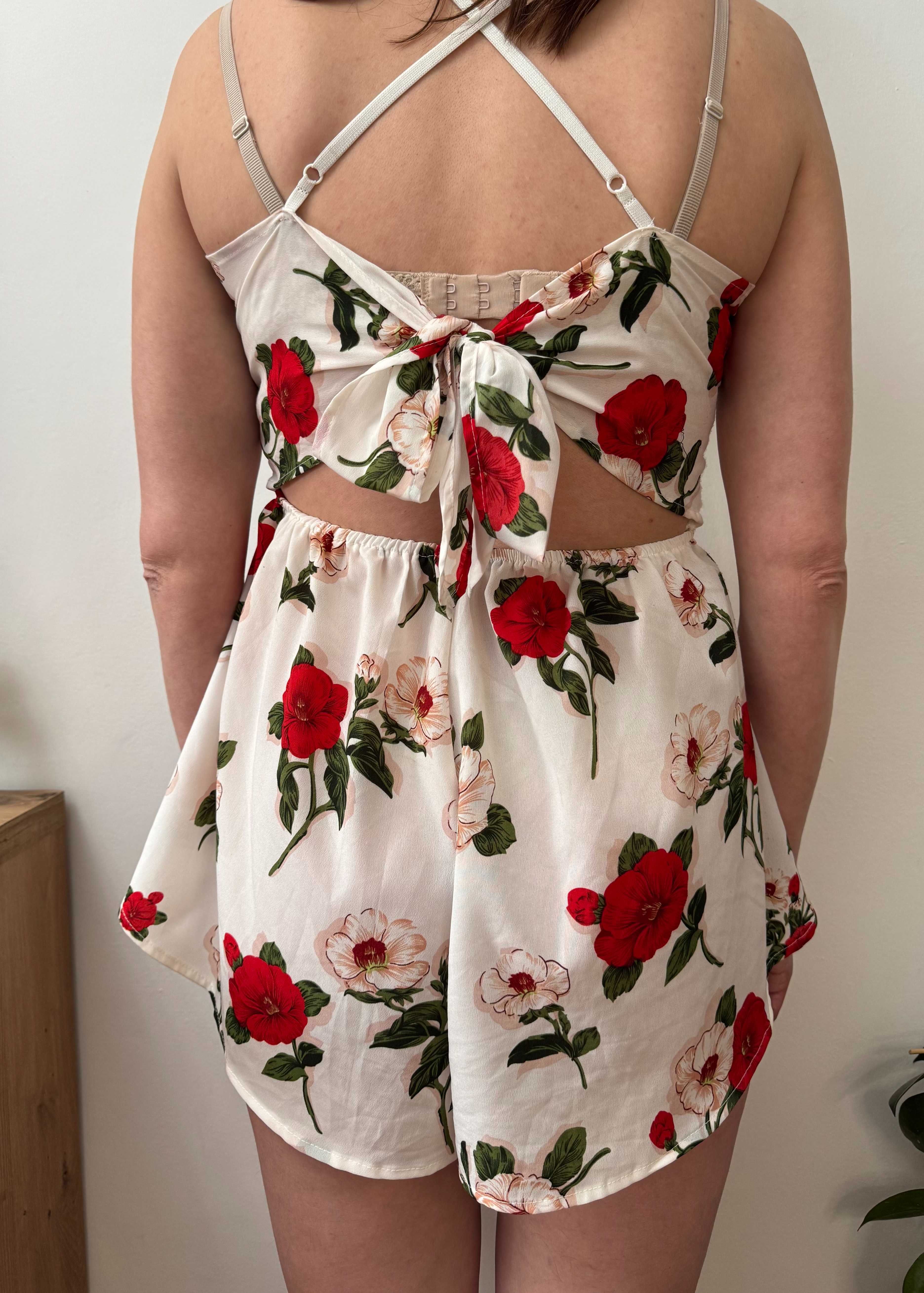 Kombinezon letni krótki kwiaty floral oversize kombinezonik Shein S 36