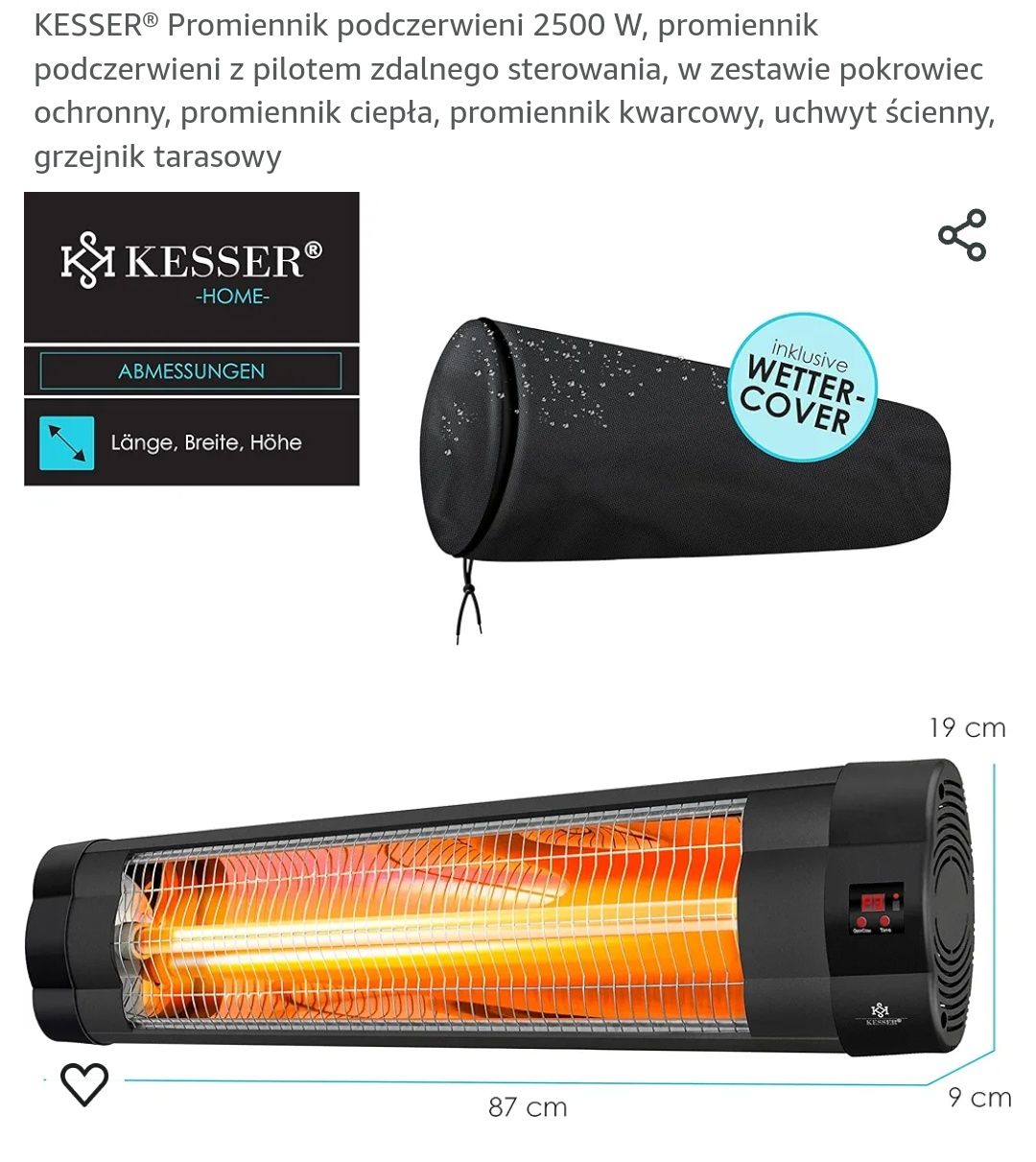Promiennik podczerwieni 2500W, na pilota nagrzewnica,farelka, grzejnik