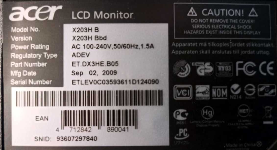 Жидкокристаллический монитор Acer X203Hbd