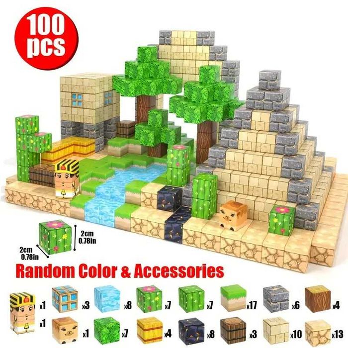 Магнітний конструктор Майнкрафт 100 деталей Minecraft магнітні кубики