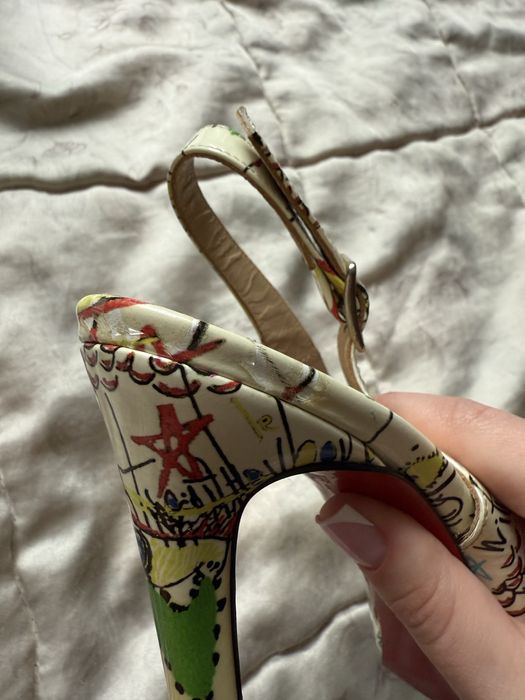 Christian Louboutin peep toe ankle strap graffiti