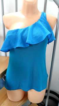 Bluzka na jedno ramię z falbaną wokoło niebieska H&M 38/M