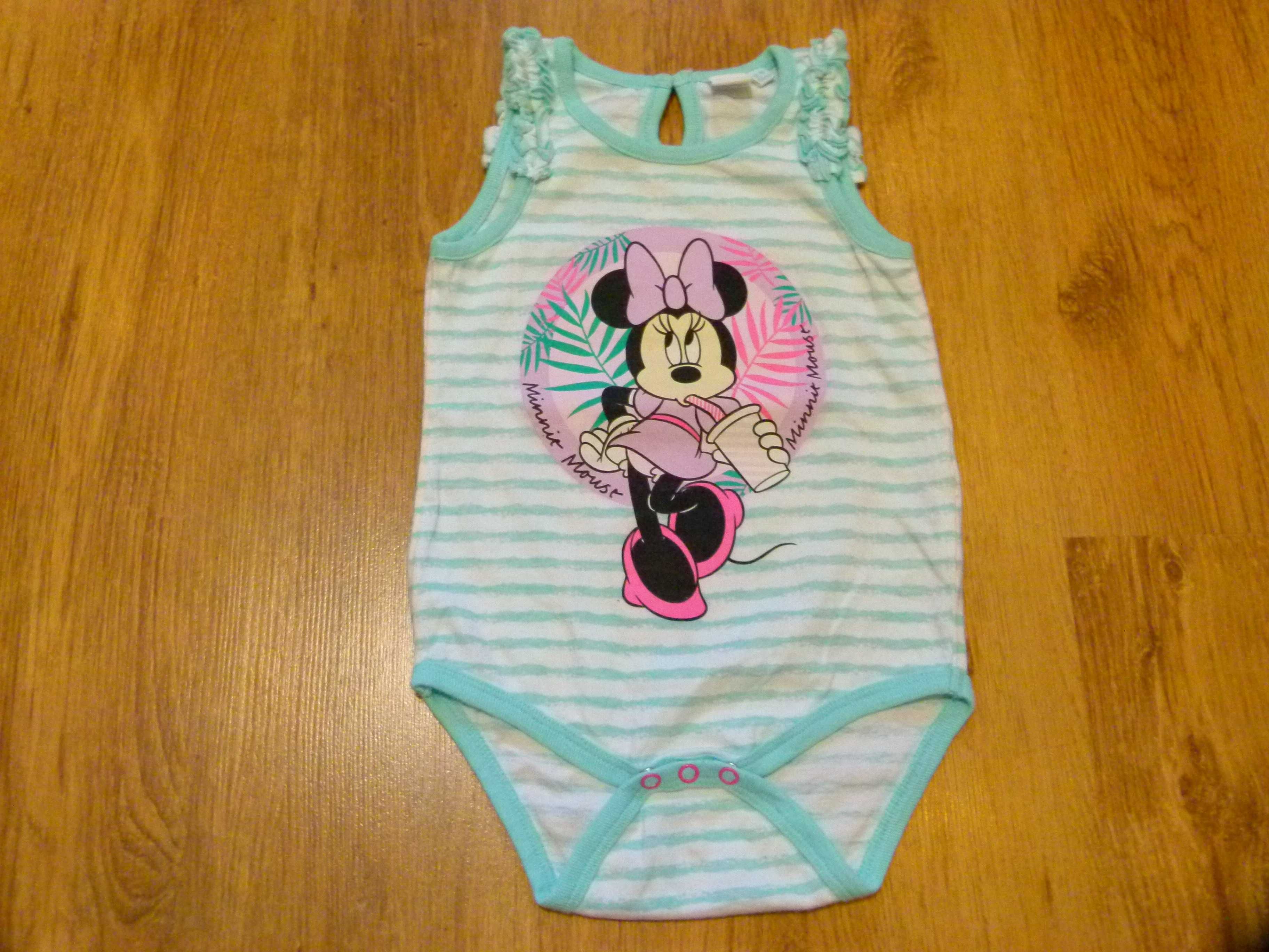 rozm 86 Disney Minnie Mouse body w paski zielone białe