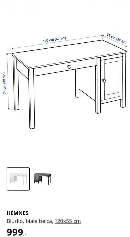 Ikea HEMNES białe biurko.