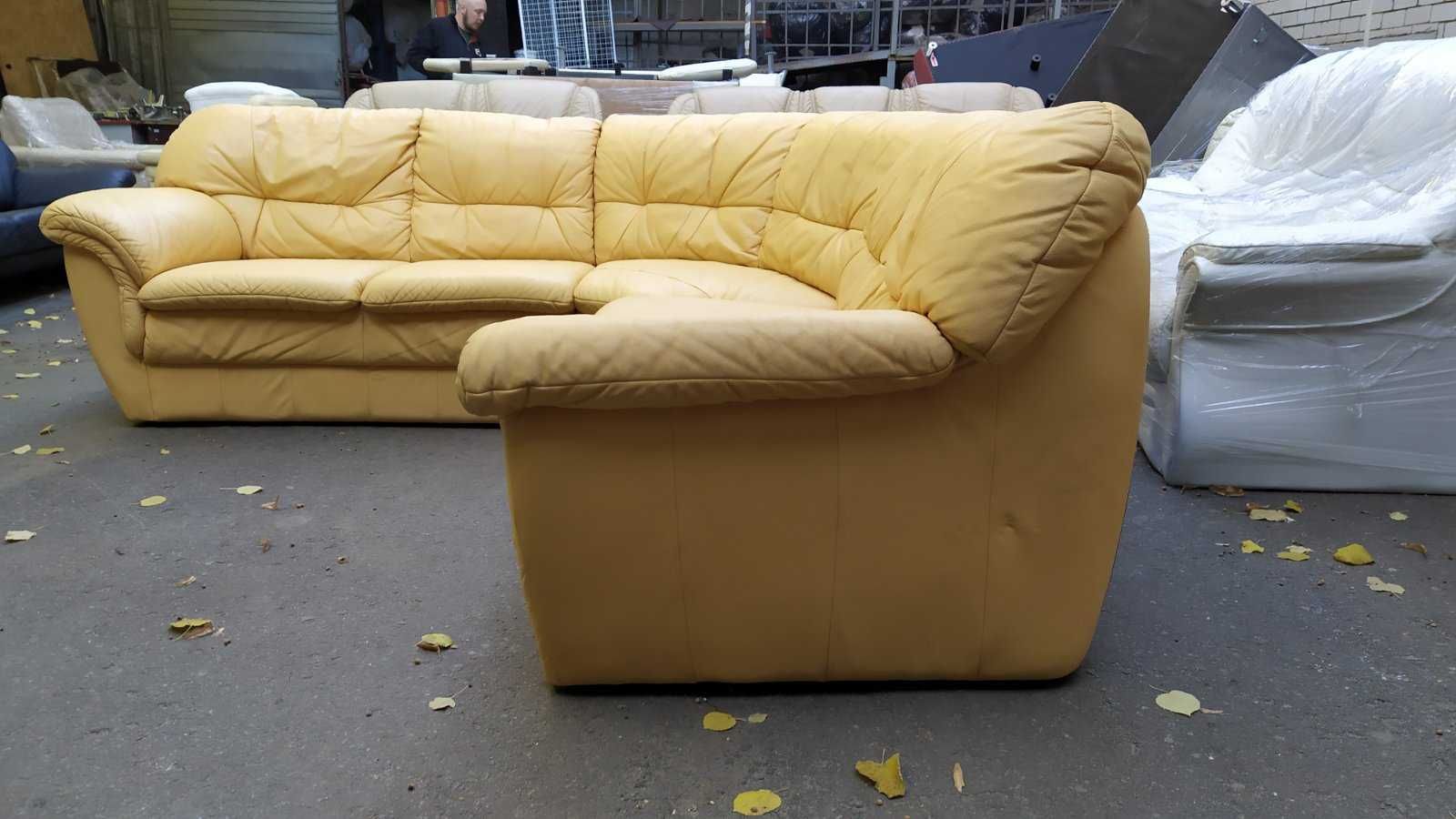 Кожаный угловой диван жёлтый "Bruhl" (061005)