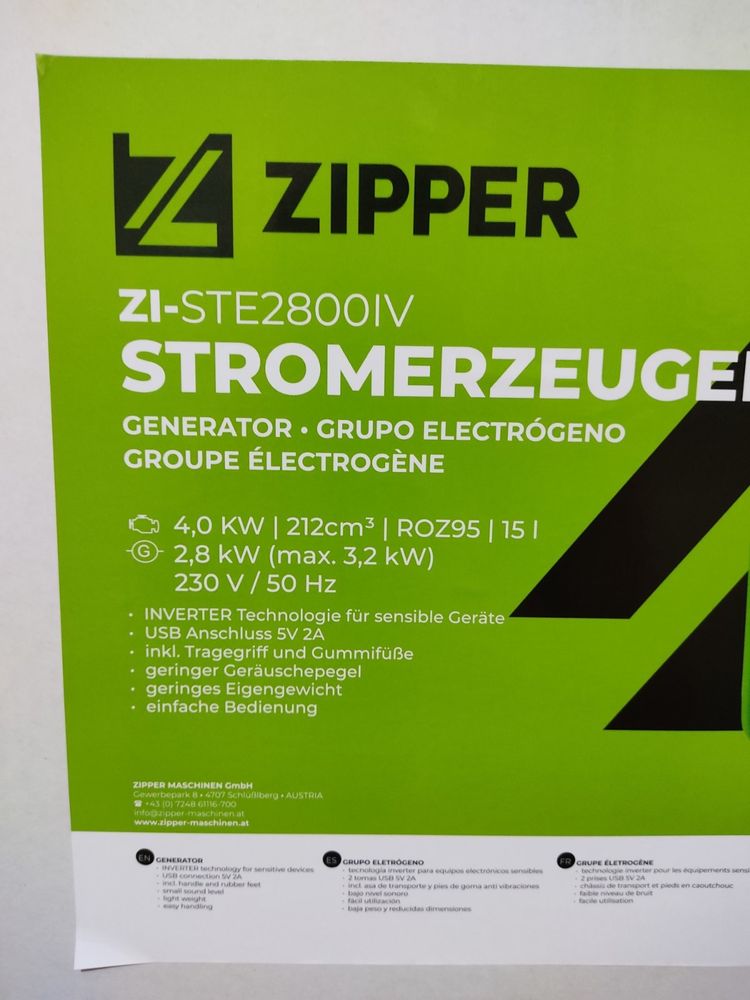 Генератор Zipper 2,8-3,2kw, інверторний (Австрія)