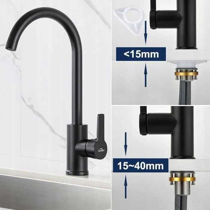 Auralum Bateria zlewozmywakowa z wysoką wylewką CZARNA NOWA GWARANCJA