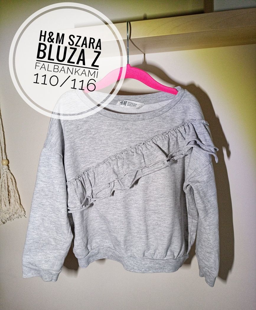 Bluza dla dziewczynki H&M szara z falbankami 110/116