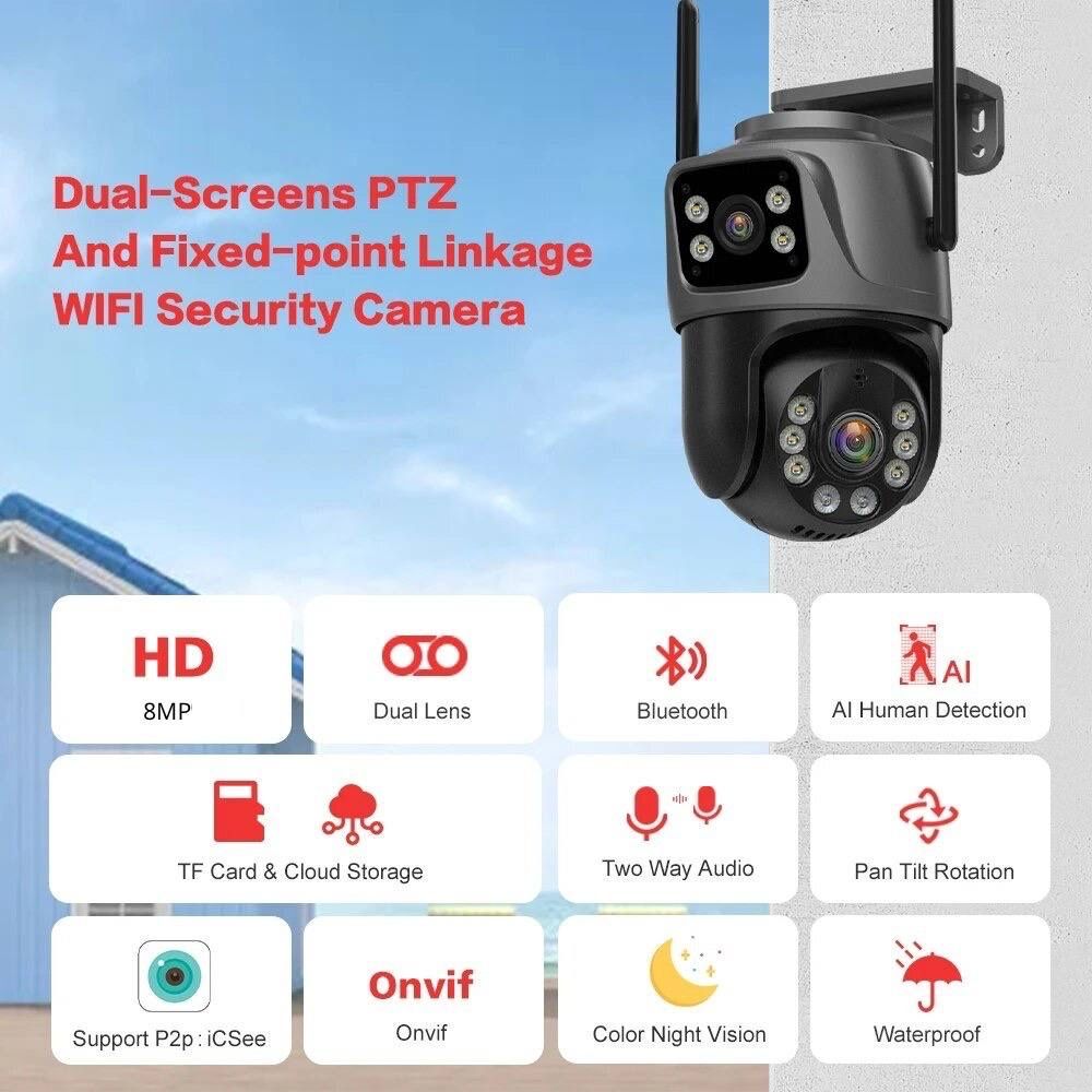 Boavision 8МП, двойная уличная WiFi камера видеонаблюдения +карта 64gb