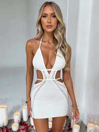 Пляжная вязаная накидка (платье) белая