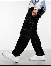 Spodnie czarne szwy kontrast streetwear xl bojówki