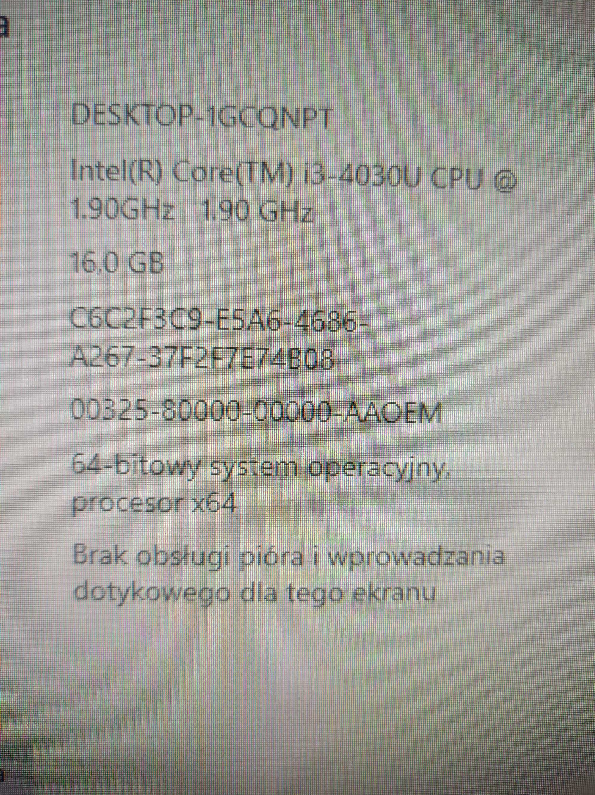 Asus VM 62 i3 4030u ram 16gb- win 10 + monitor- pierwszy właściciel