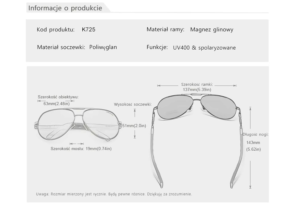 Okulary przeciwsłoneczne Polaryzacyjne HD Aviator. Sportowe. Pilotki.