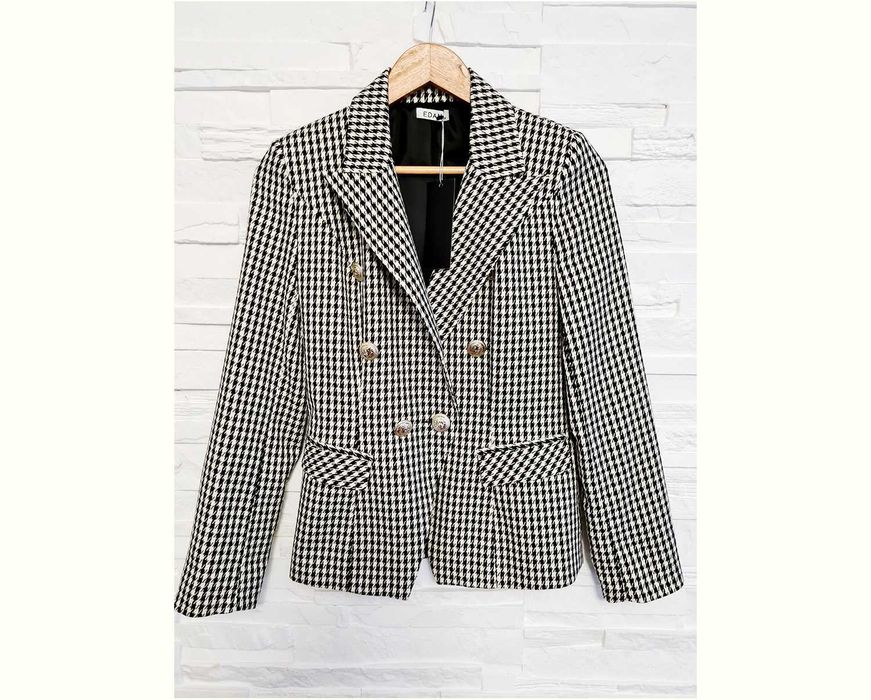 Żakiet marynarka polski edan guziki złote pepitka czarno biały XS, S