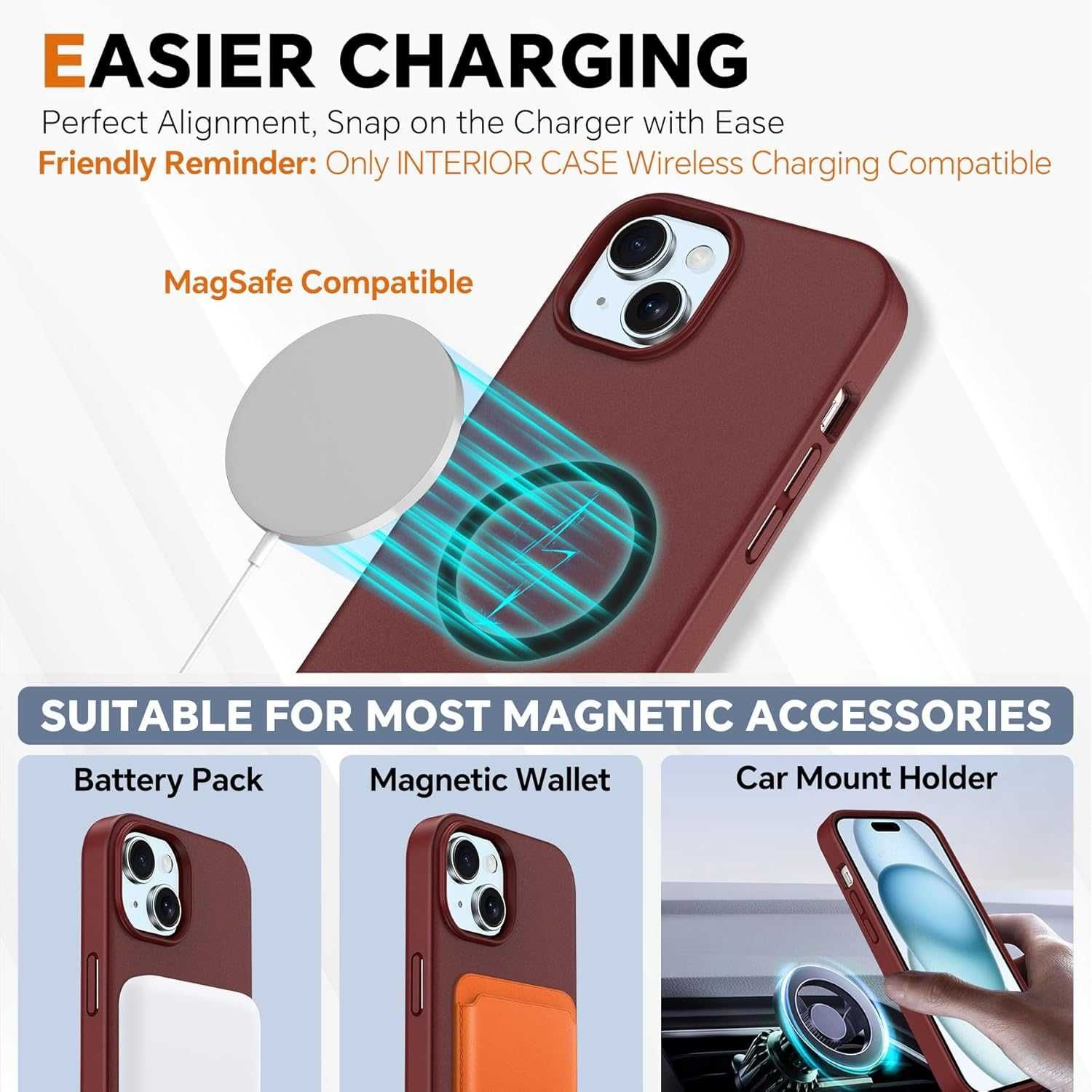 TUCCH iPhone 15 Plus etui skórzane magnetyczne bordowe Portfel  2w1
