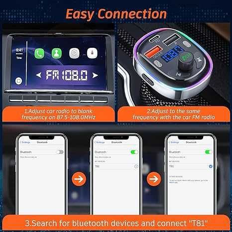 FM-модулятор SONRU с быстрой зарядкой ,FM-радио Bluetooth 5.3, 18 Вт
