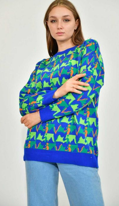 Эффектный женский свитер туника свободного кроя, полушерсть