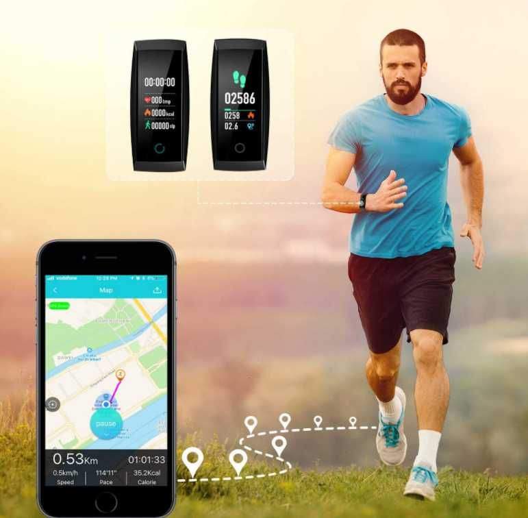 JAZIPO opaska sportowa tętno ciśnieniomierz GPS miesiączka SMS fitness