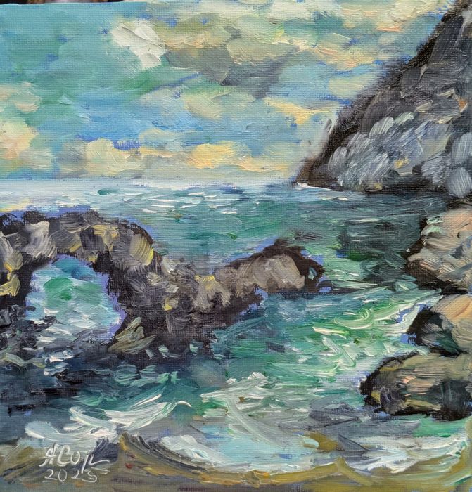 Quadro pintado á óleo sobre tela colada em cartão, 20x20cm
