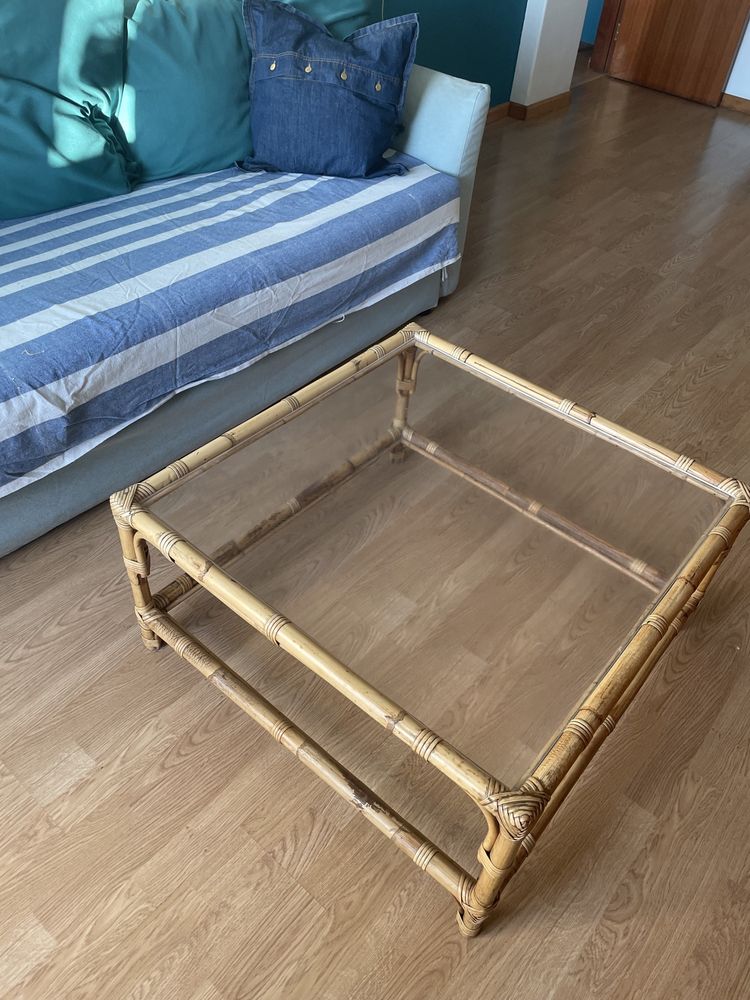 Grande Mesa de Centro Vintage de Bambu e Rattan - Anos 1960/70